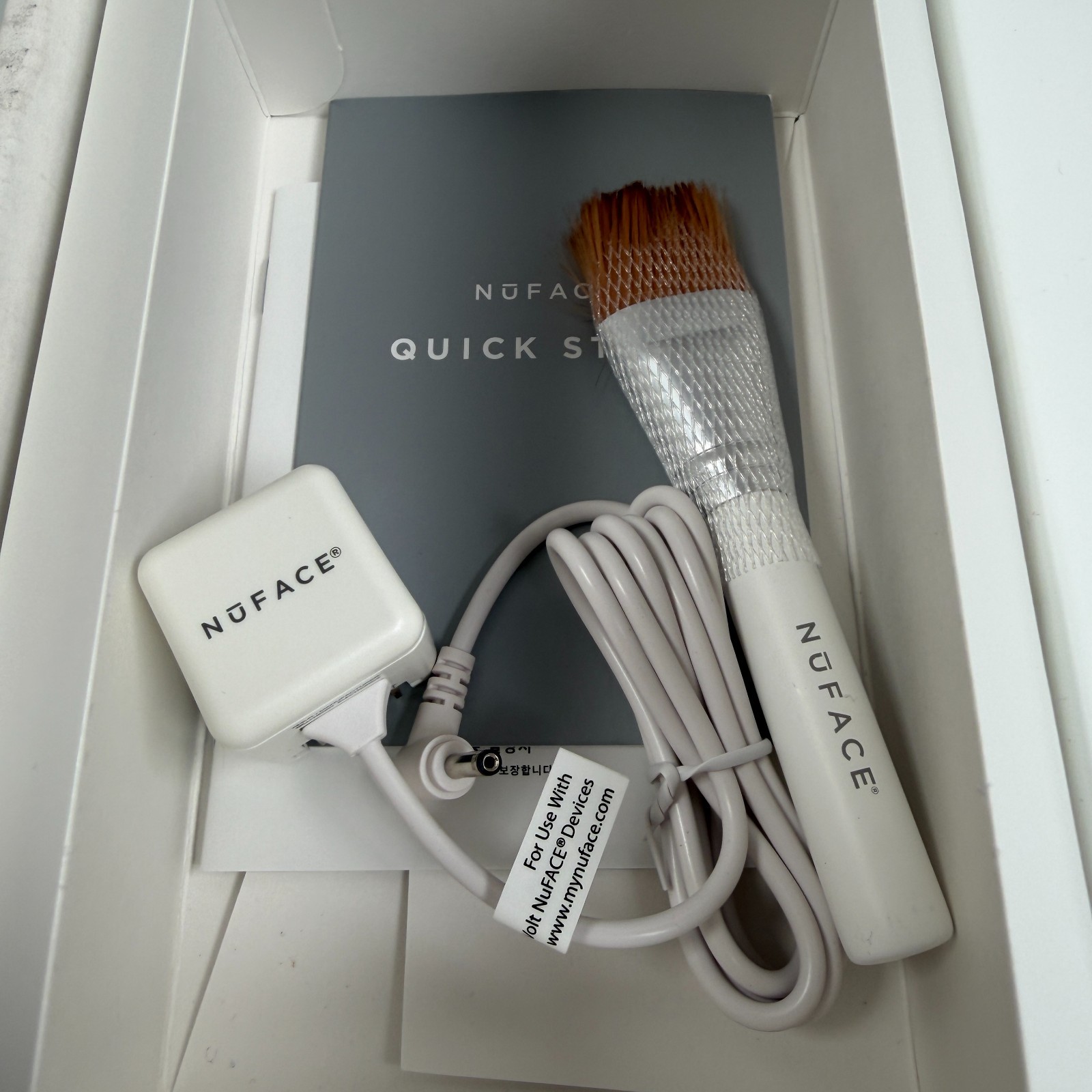 Nuface Petite Mini Facial Toning Device Pink + 10oz Aqua Gel +Brush NEW OPEN BOX