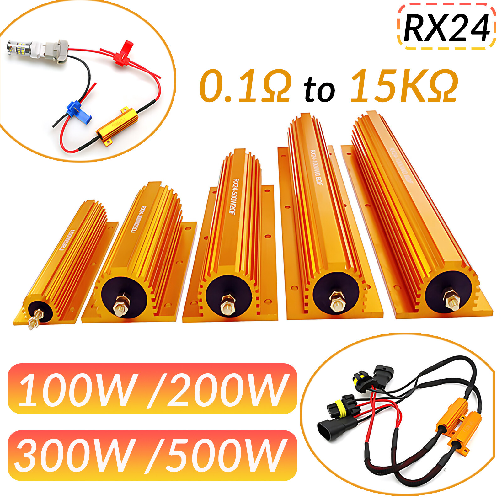 100 200 300 500W Watt High Power Golden Aluminium Load Metal Resistor Wire Wound