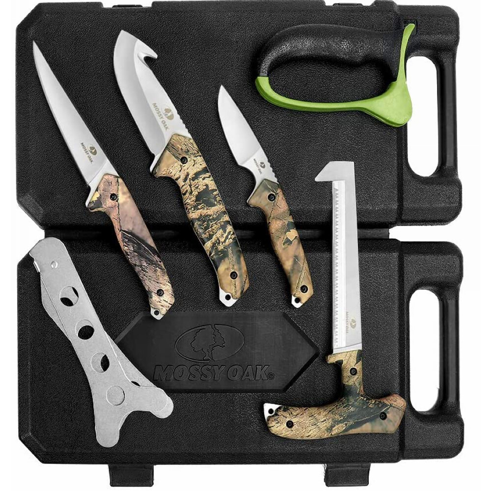 MOSSY OAK 8 Pcs Outdoor Hunting Knife Kits Steel Stick Caping Knife & Bone Saw