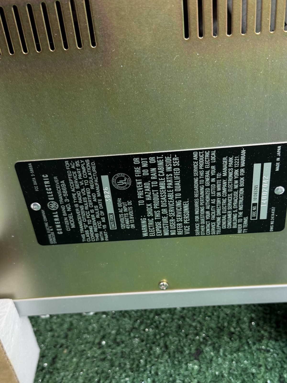 Vintage GE General Electric 3-5869a CB Radio 40 Channel PLL System NEAR MINT