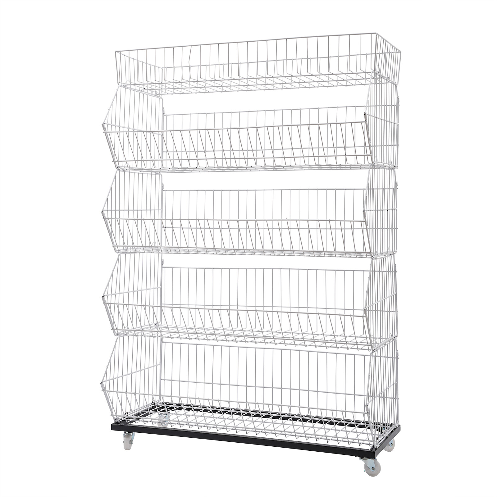 5 Tier Wire Grid Retail Display Shelf Merchandise Display Rack Stand w/4 Pulleys