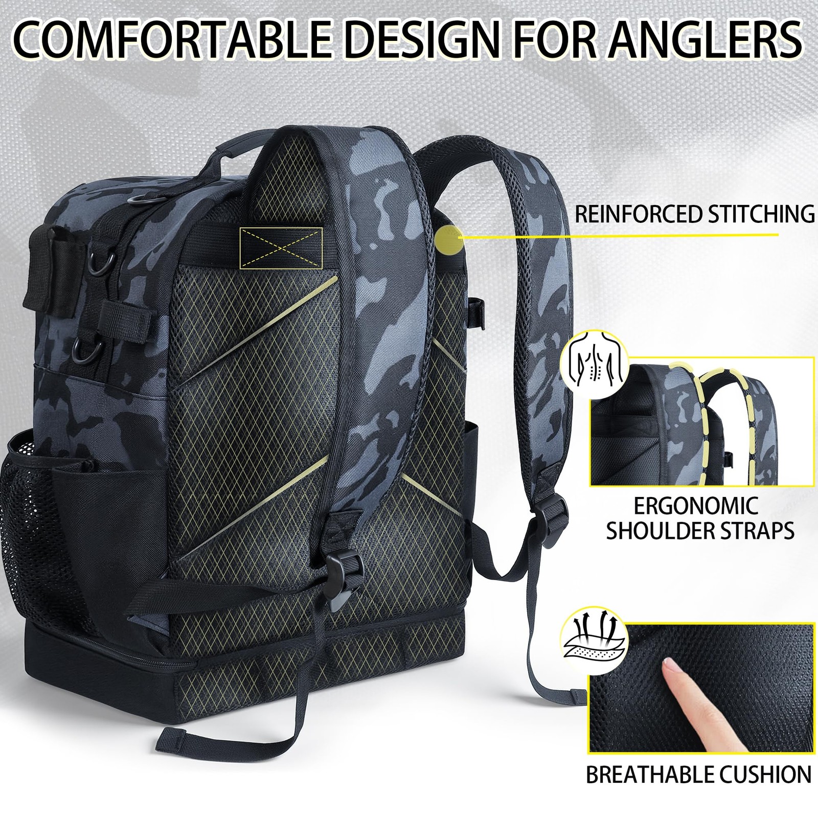 Fishing Tackle Backpack with Cooler,45L Large Tackle Bag with 2 Rod Holders &...
