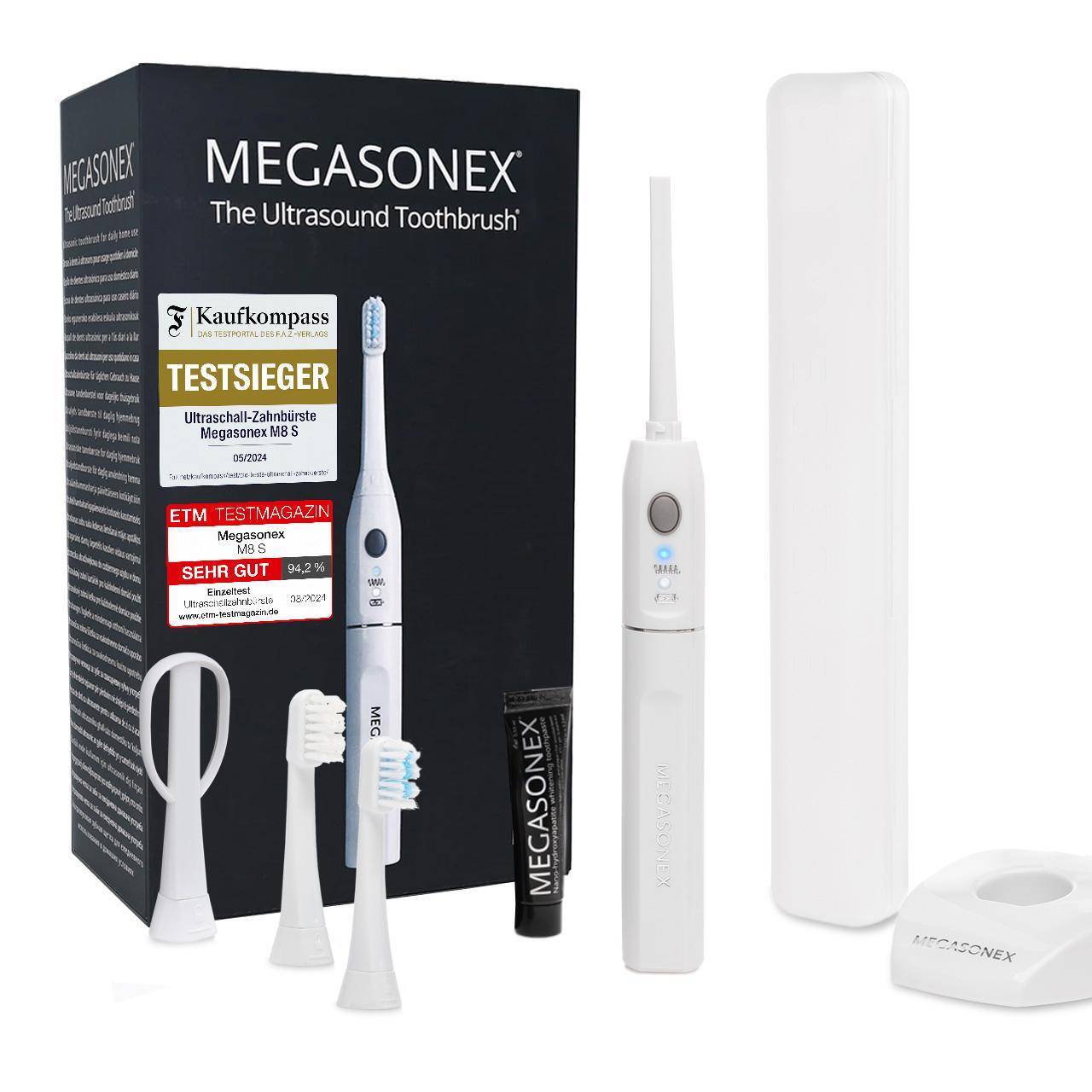 MEGASONEX M8 S Ultrasonic Toothbrush Set - With 2 Vibration Levels
