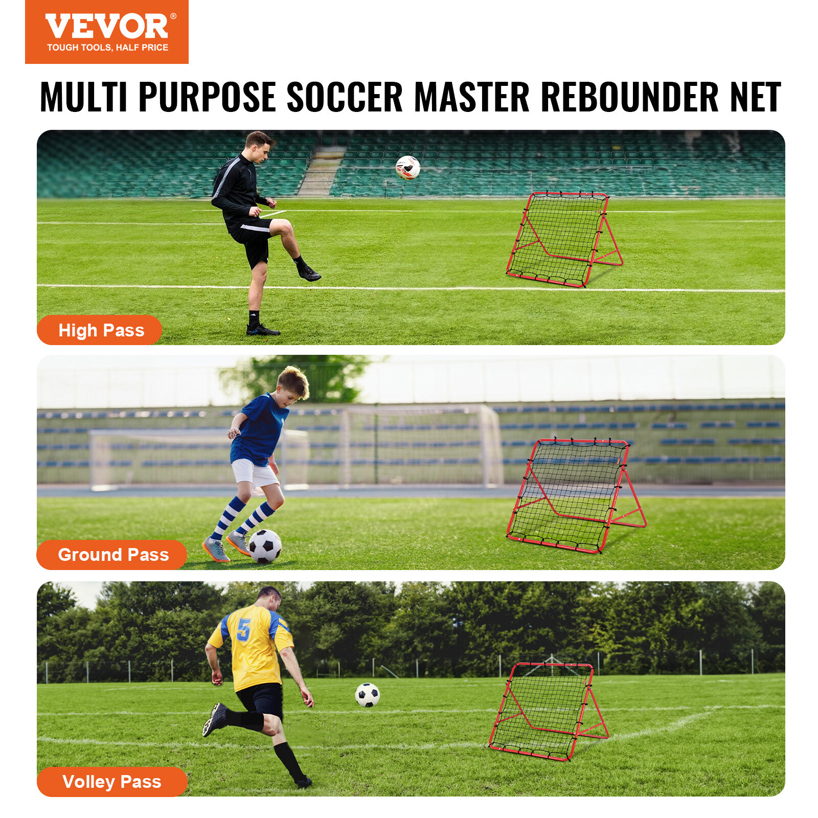 VEVOR 39"x39"Soccer Rebounder Net Kick-Back Portable Football Training Gifts