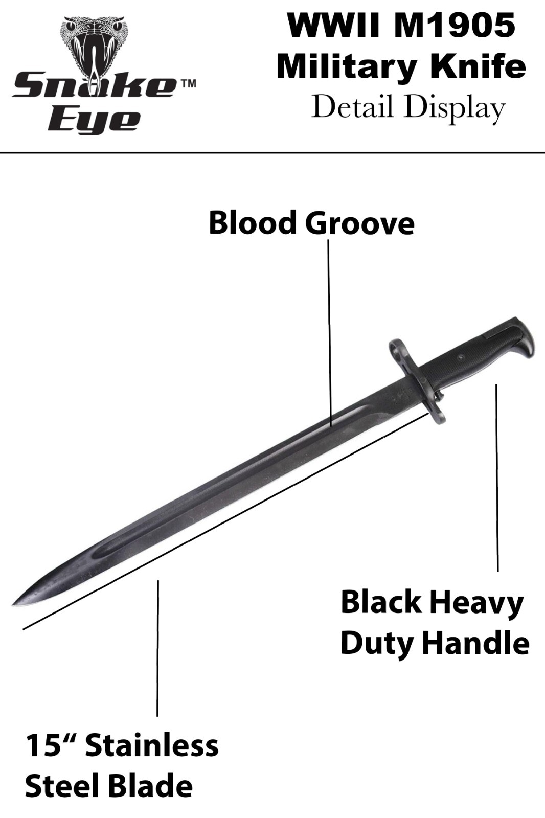 21.5" WWII US Army M1 Rifle Bayonet Knife with Scabbard