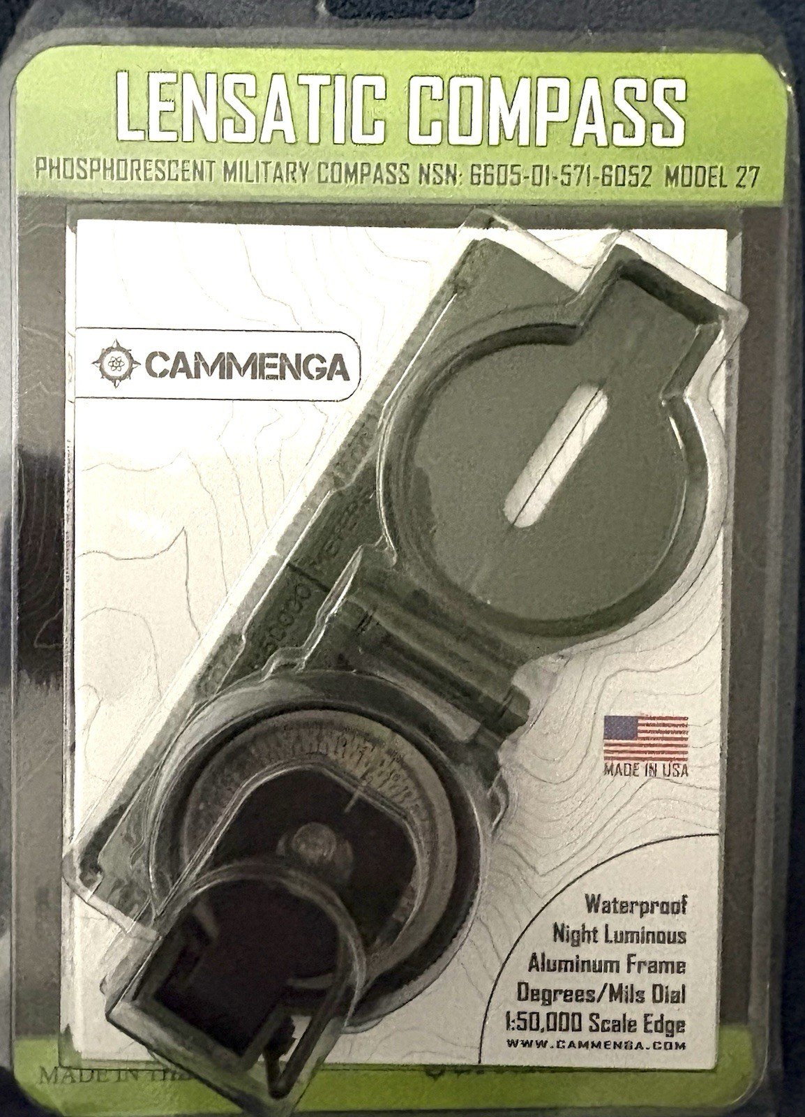 BRAND NEW CAMMENGA LENSATIC MILITARY COMPASS PHOSPHORESCENT MODEL 27 OD Green