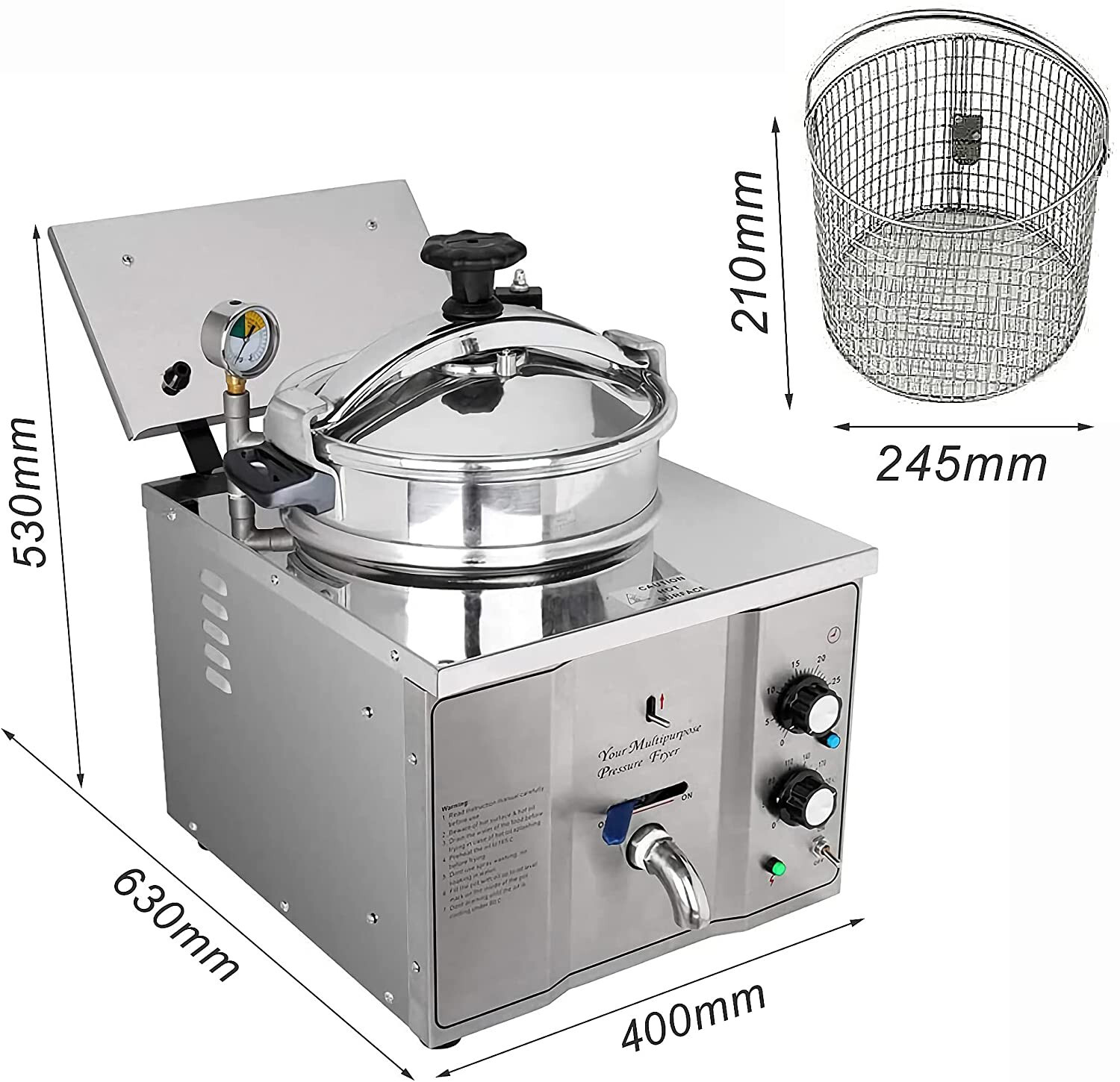 16L High Pressure Fried Chicken Machine 110V Chicken Pressure Food Oven Fryer