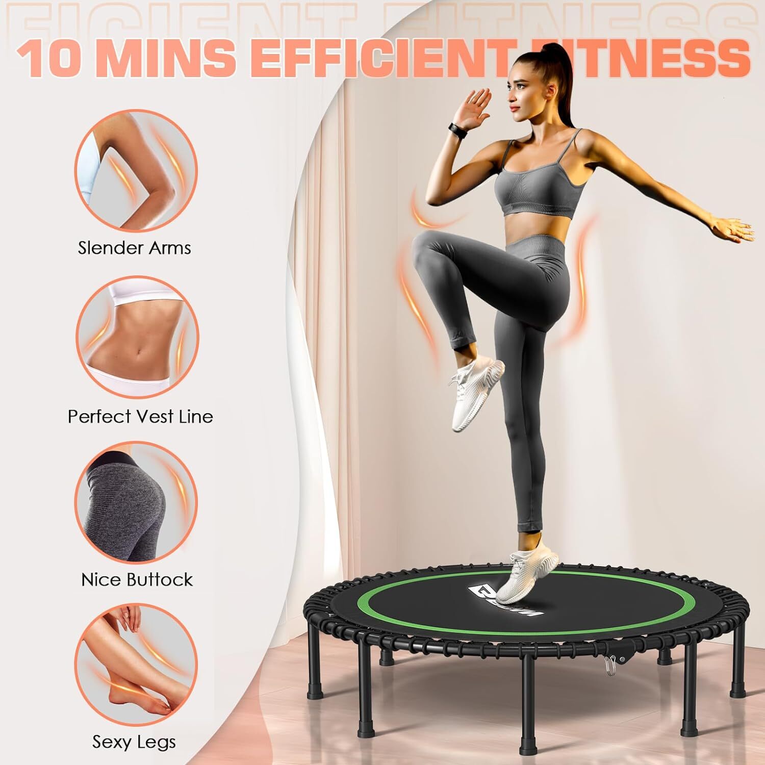 550LBS Foldable Mini Trampoline,48" Fitness Trampoline with Durable Bungees