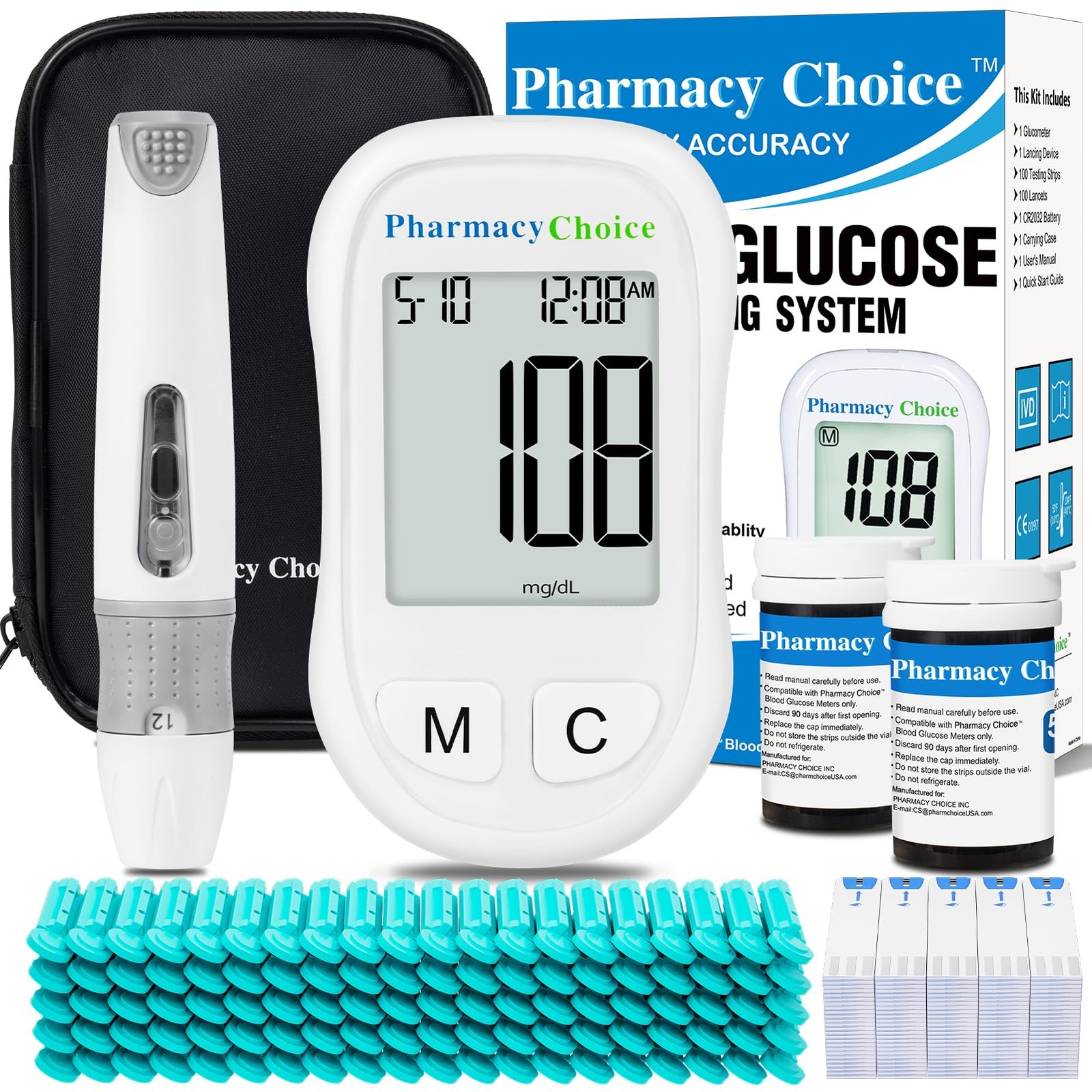 Diabetes Test Kit Blood Sugar Glucose Monitor Meter 100 Pcs Strip Tester Machine