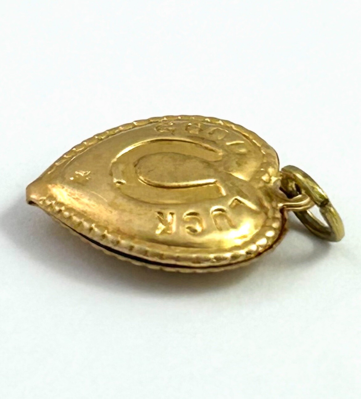 Vintage Good Luck Charm Puffy Heart Pendant Horseshoe Vintage Jewelry Brass