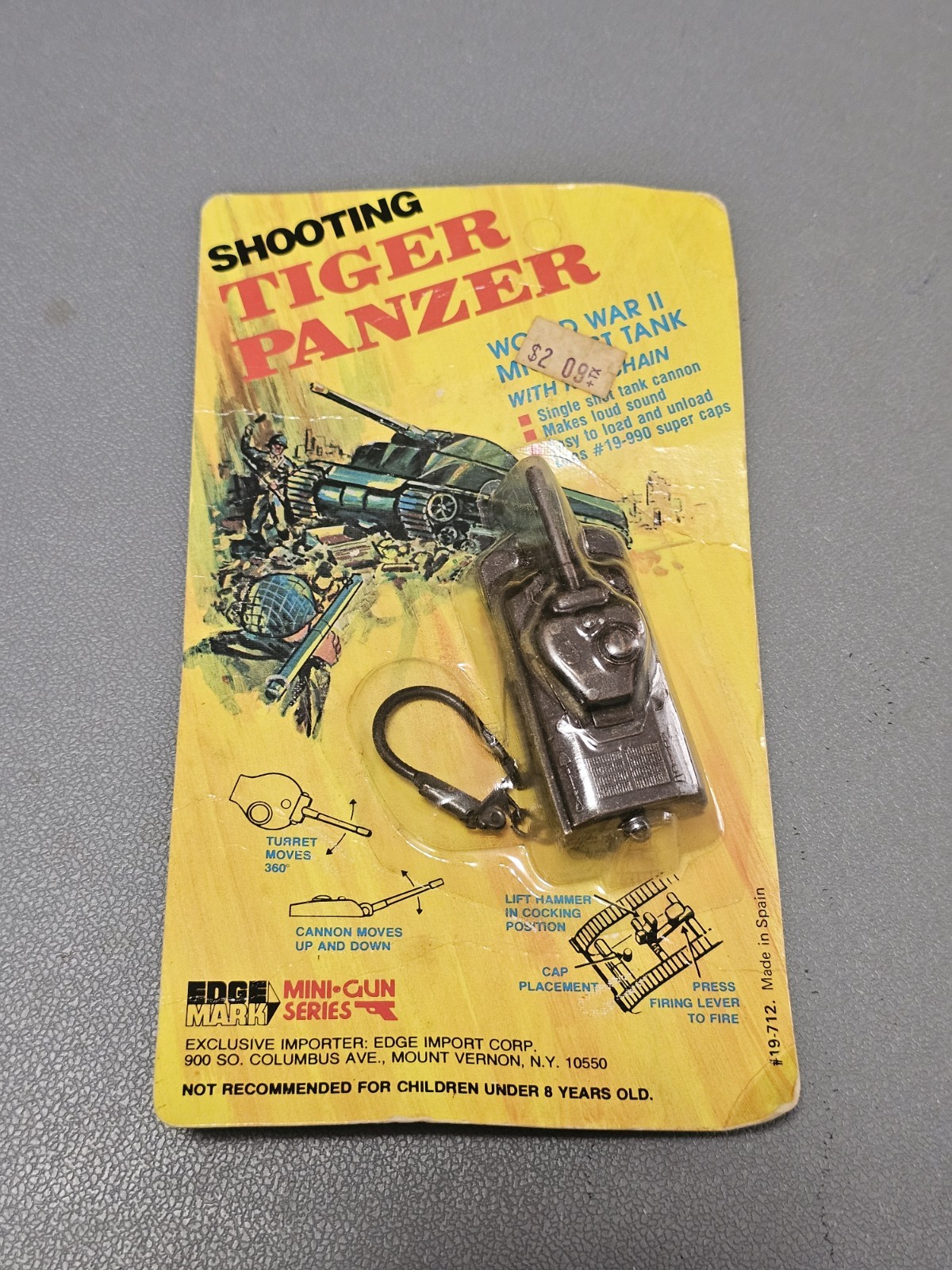 Vtg Edge Mark Mini-gun Series Shooting Tiger Panzer Cap Key Chain Toy New