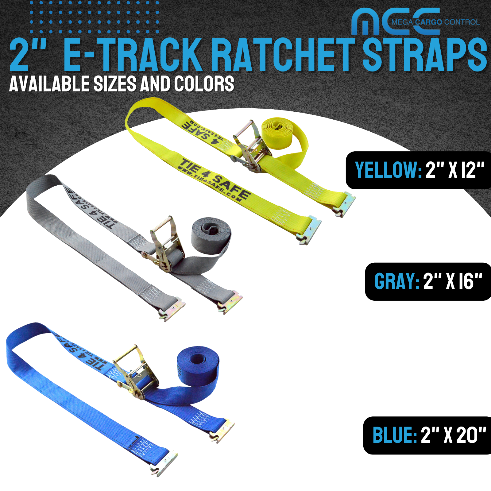 20 Pack 2" X 16' E-Track Ratchet Tie Down Strap Truck Trailer Enclosed Cargo Van