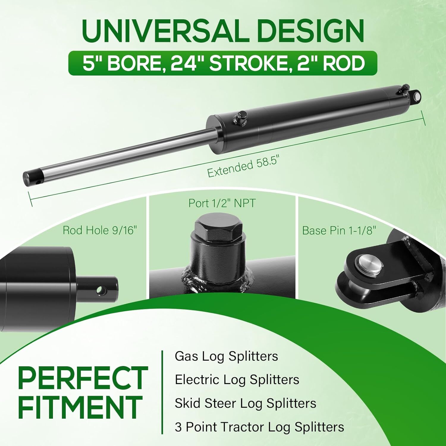 5"x24" Log Splitter Hydraulic Cylinders Double Acting 5" Bore 24" Stroke 2" Rod