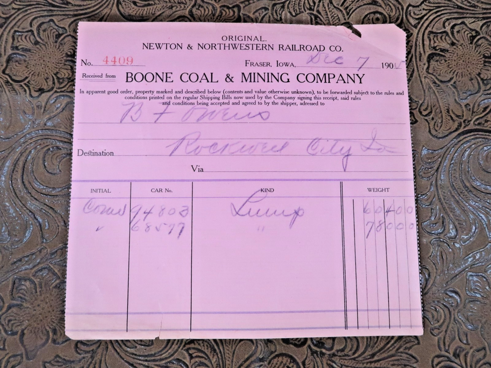 Boone Coal & Mining Company Newton Northwestern Rail Co Iowa  Rockwell Fraser