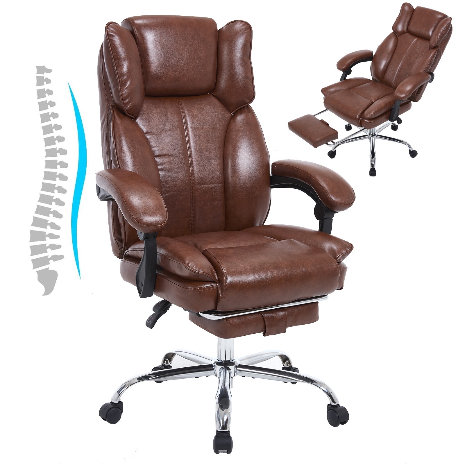 Tall Executive Office Chair with Footrest Leather Computer Chair