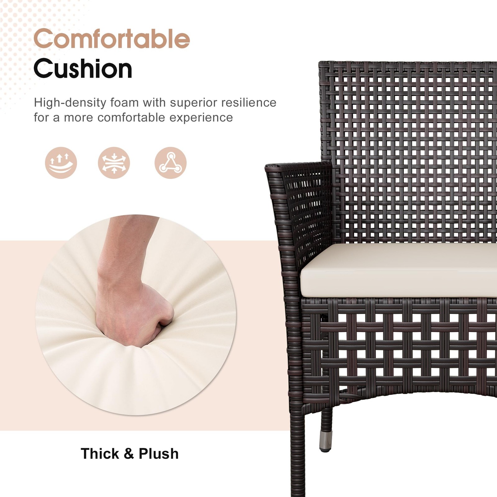 3-Piece Patio Conversation Set Wicker Rattan with Coffee Table Dark Brown Beige