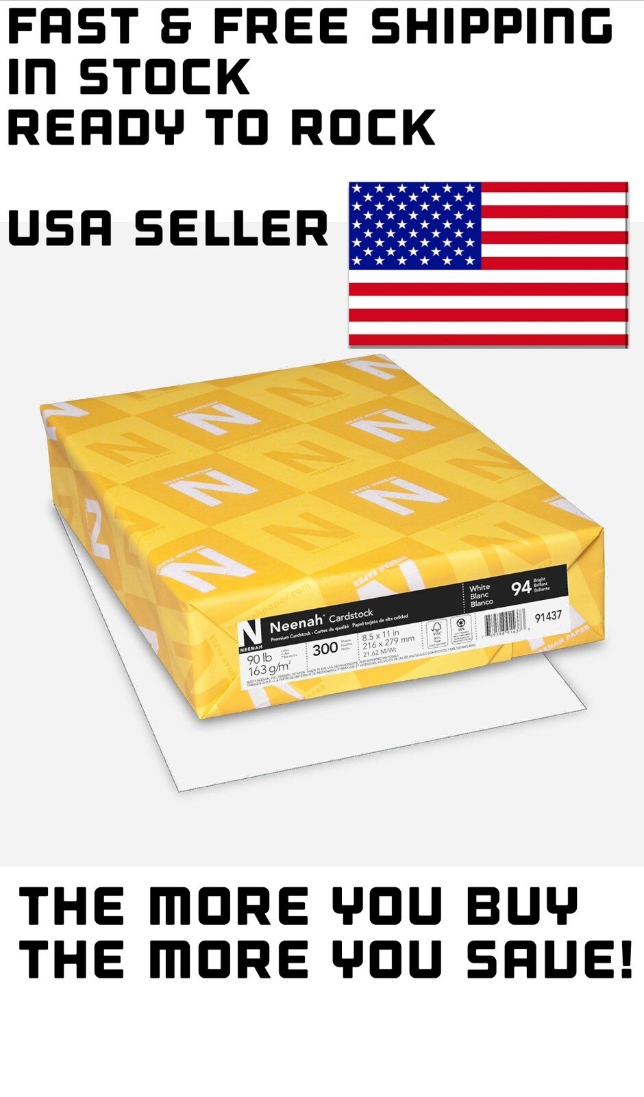 Cardstock, 8.5" x 11", 90 lb/163 gsm, White, 94 Brightness, 300 Sheets