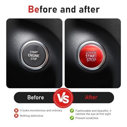 Engine Start Stop Push Button Cover Trim, Aluminum Alloy Push to Start Button