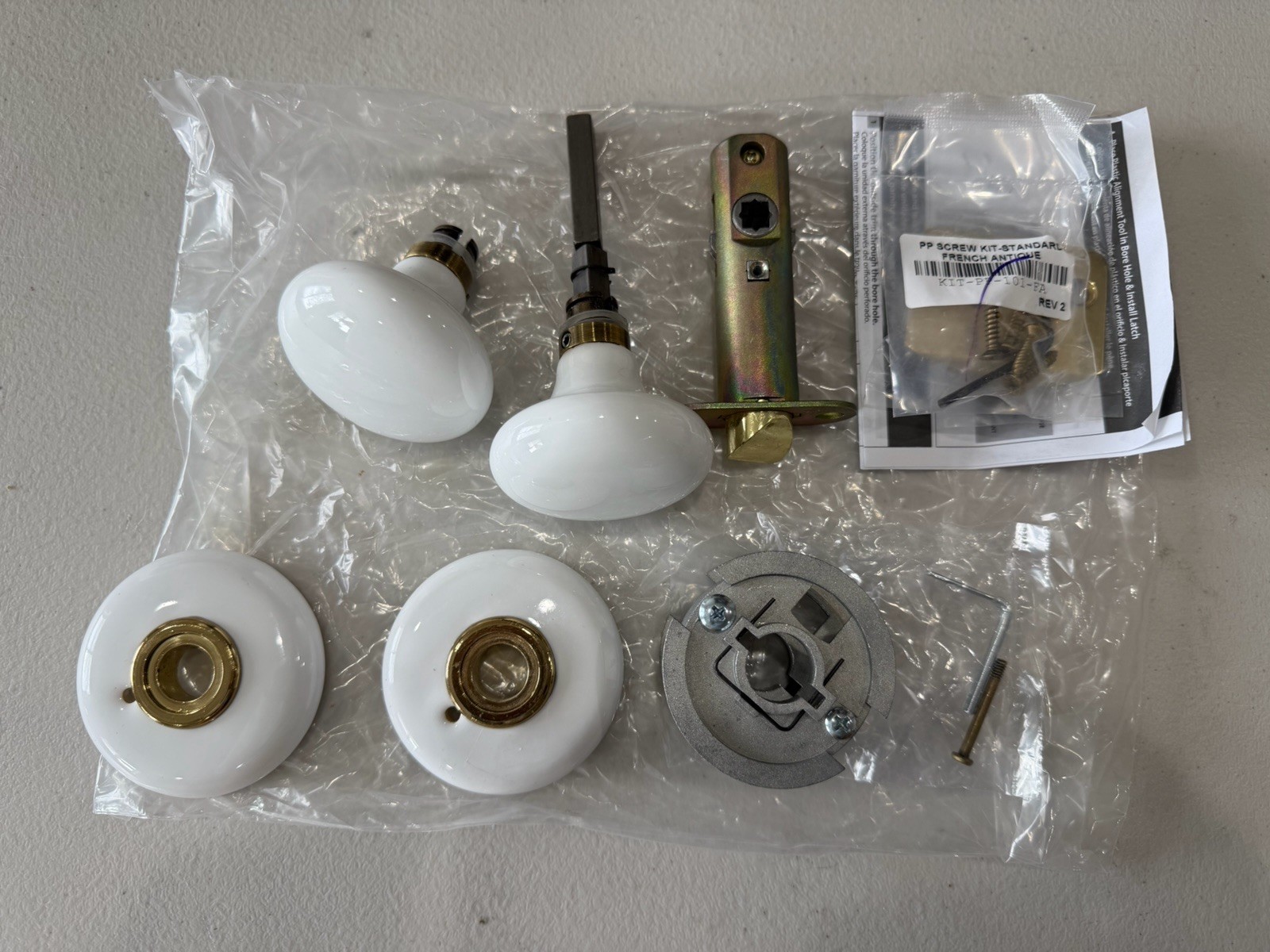 Emtek 82001WUS7 Ice White Porcelain Door Knob Set -Porcelain Round Rosette