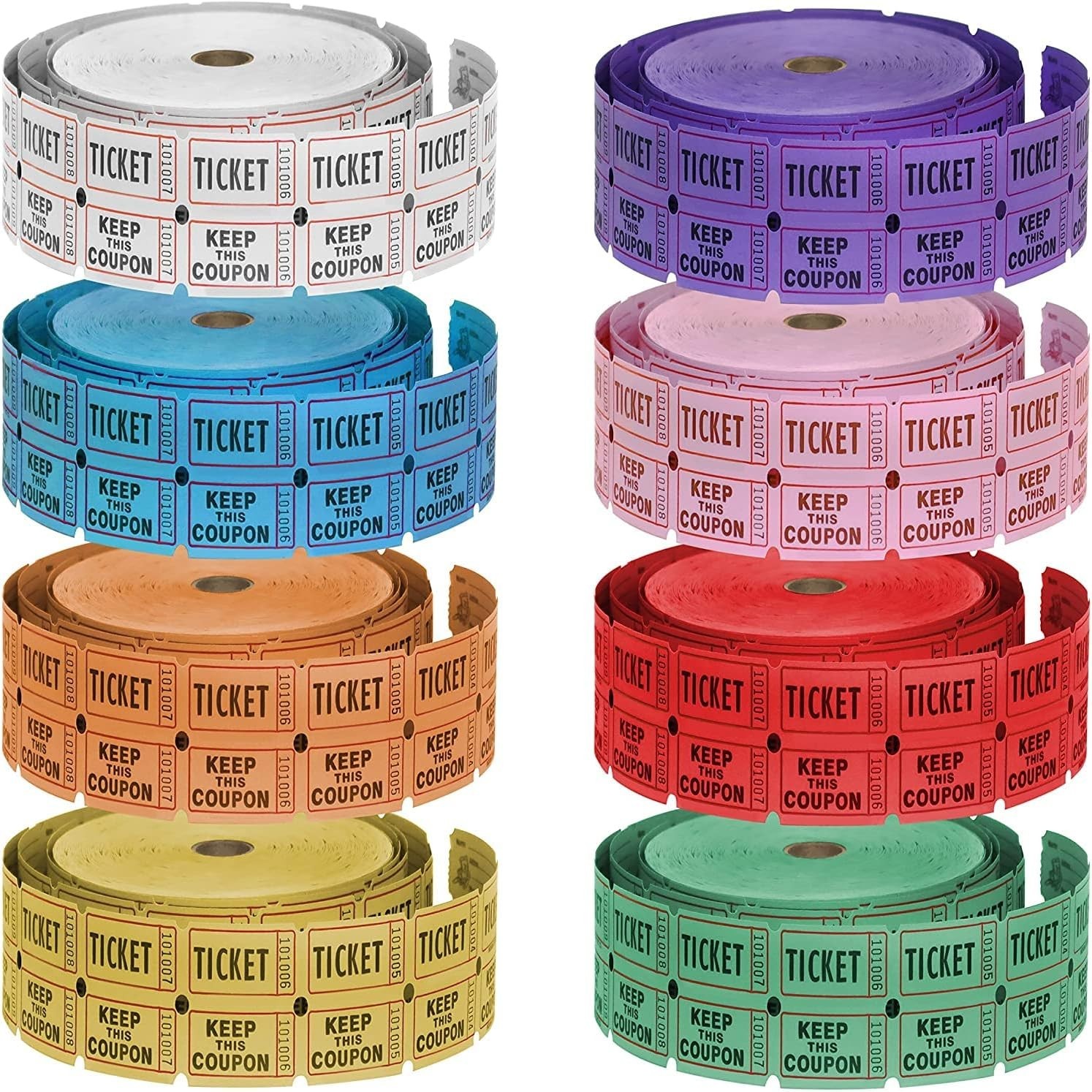 Yuanhe Carnival Double Raffle Tickets Roll 8 Colors of 2000 Tickets for Events