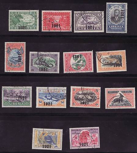 Liberia # 195-208 Complete Set 1921 Ovpt Fauna