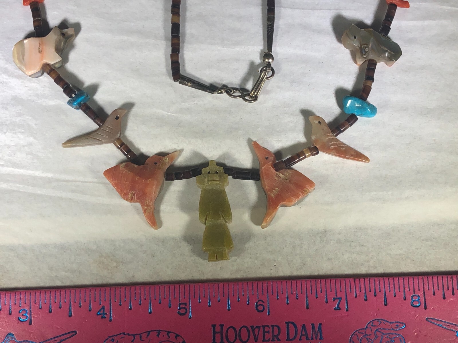 RARE VINTAGE ANTIQUE SOUTH WESTERN NATIVE AMERICAN HAND CARVED FETISH NECKLACE