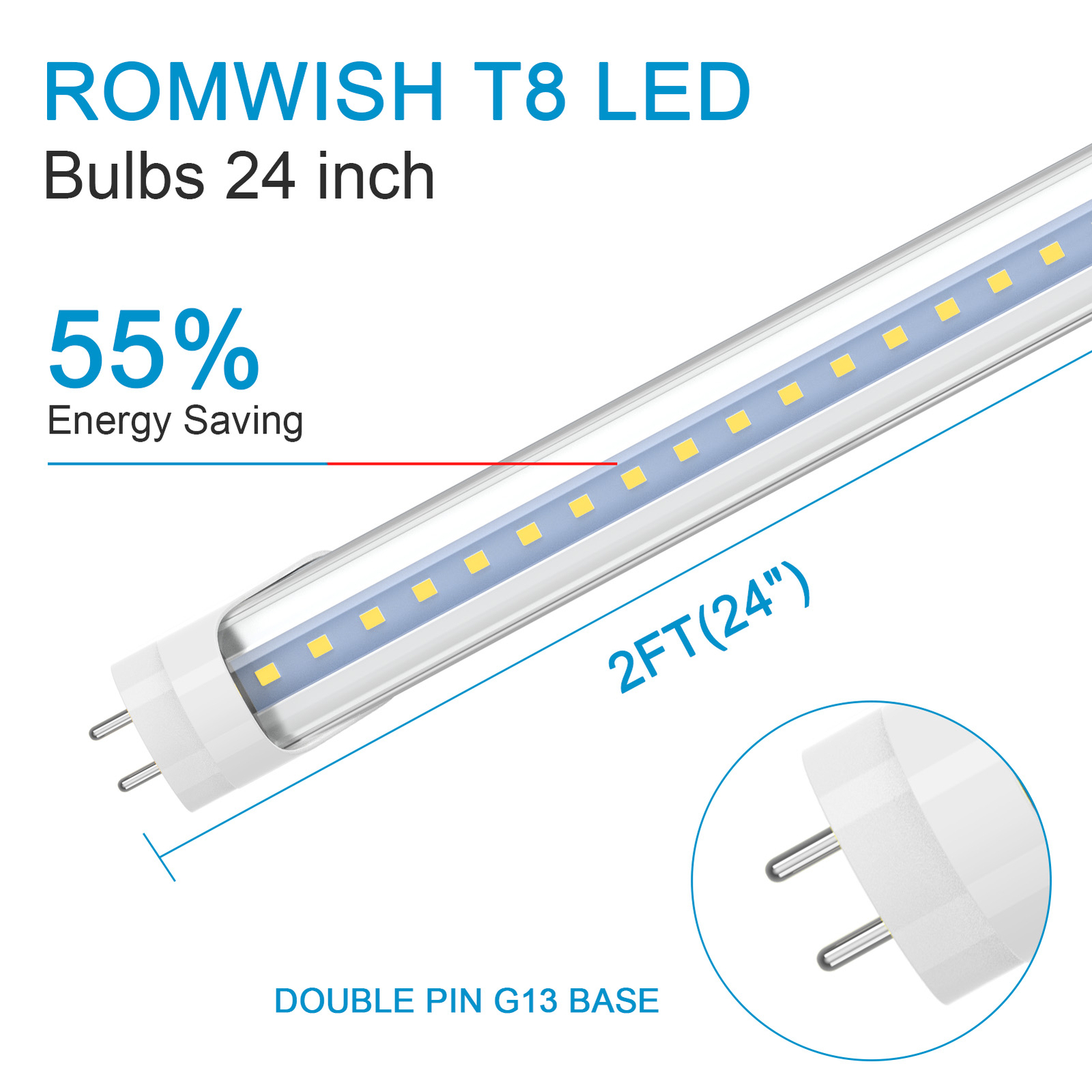 2FT 4FT LED Tube Lights Bulbs T8 G13 9W 22W 28W 60W LED Shop Light Bi Pin Garage