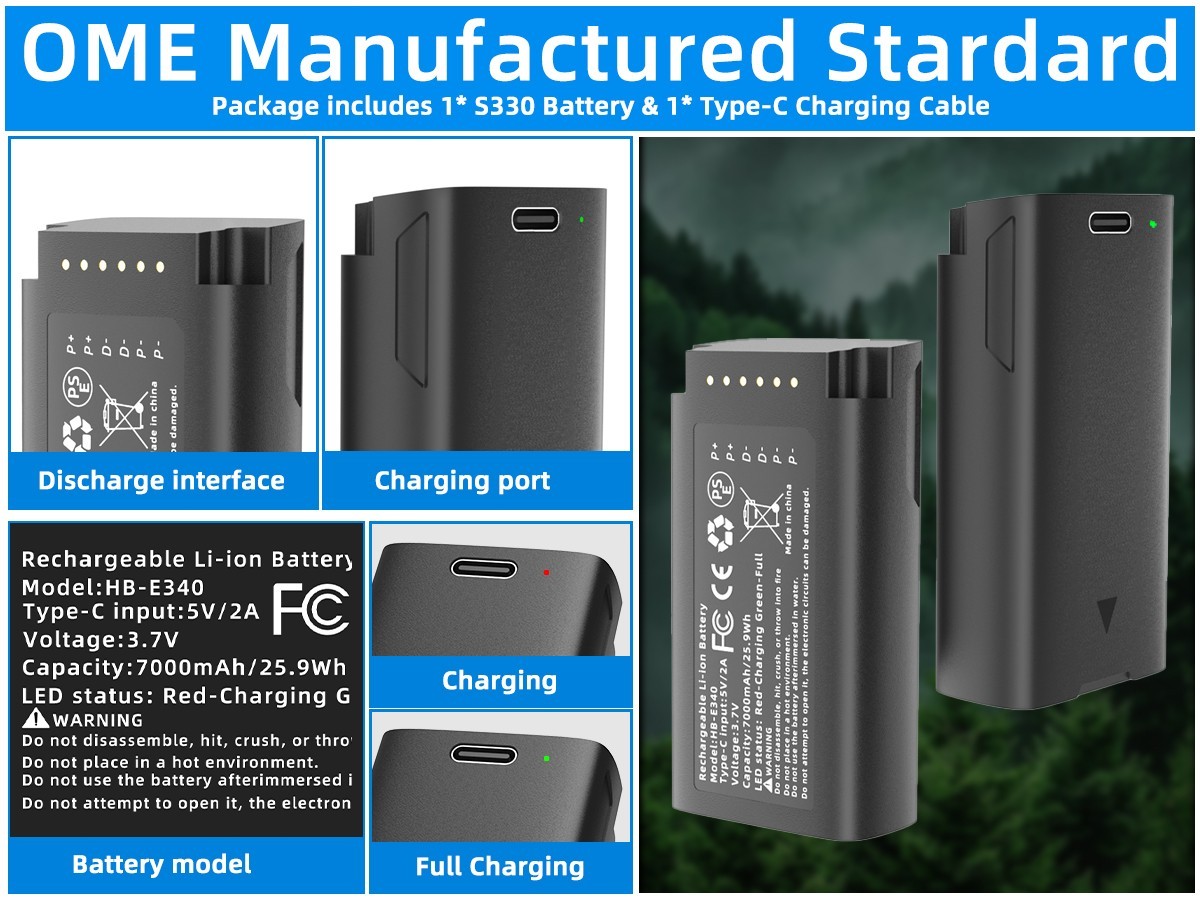 2pcs E340 Rechargeable Battery Backup 7000mAh with USB-C for eufy Video Doorbell