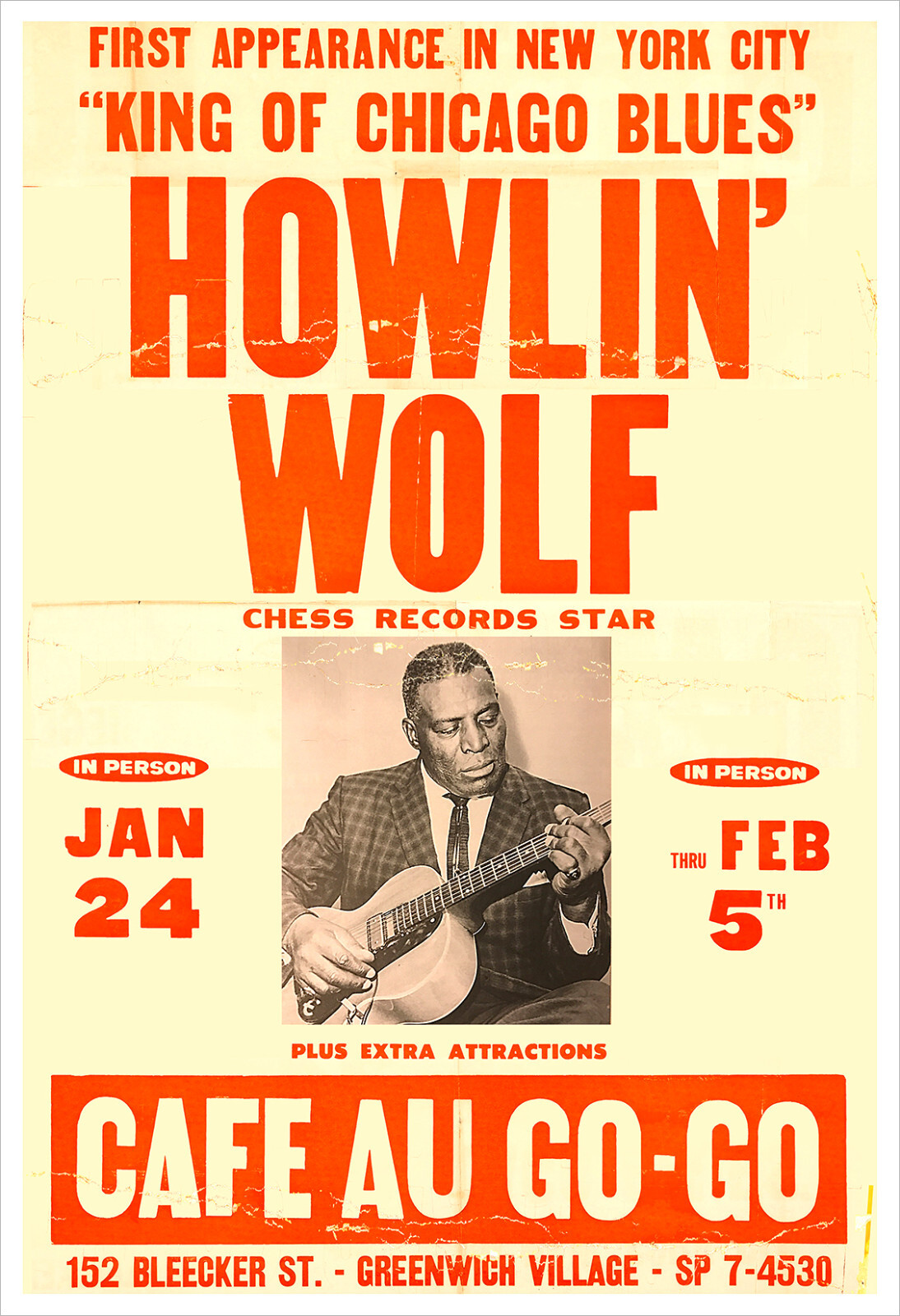 Howlin' Wolf at Cafe Au Go-Go, Greenwich Village concert poster print