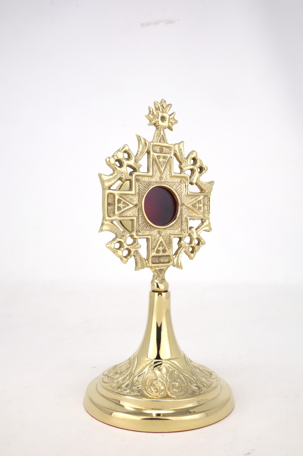 High Polished Brass Ornate Jerusalem Cross Reliquary for Church or Home 8 In