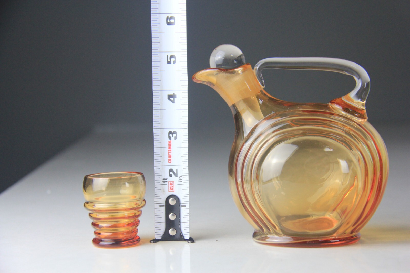 Scarce Cambridge Glass Amber Nautilus Decanter w/6 Small Cordials Tumblers