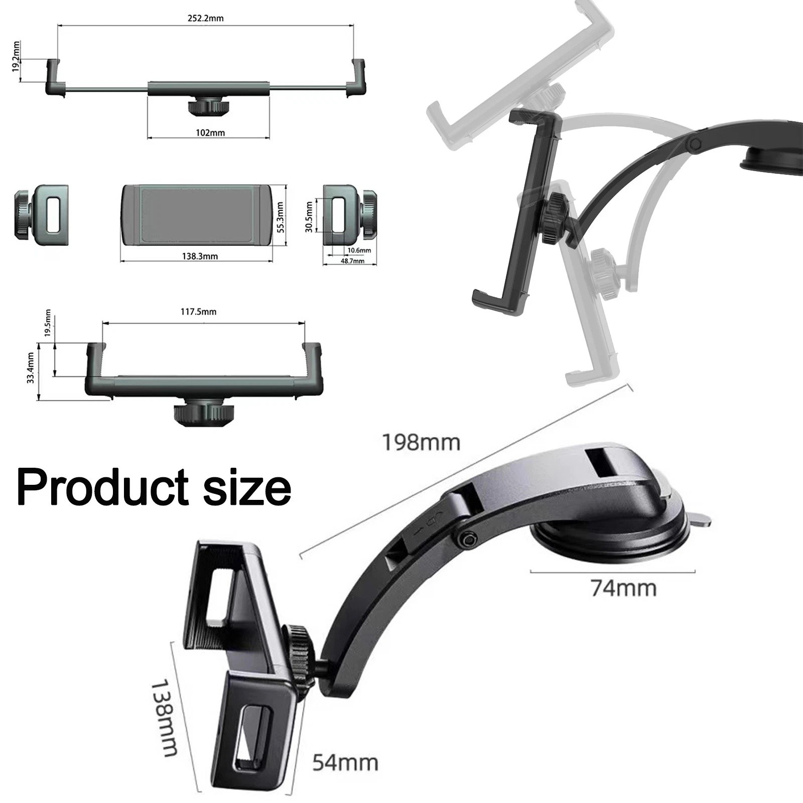 Car Phone Tablet Holder Suction Cup Windshield Dashboard Mount for iPhone iPad