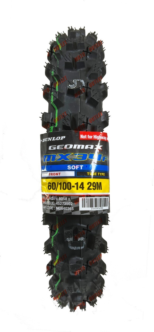 Dunlop 60/100-14 80/100-12 Tire Set MX34 Front Rear CRF110 KLX110 TTR110