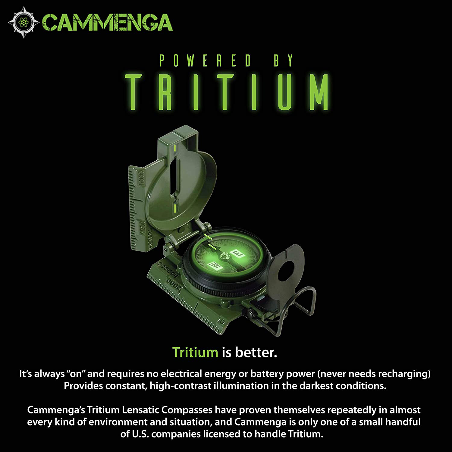 Cammenga Model 3H Tritium Lensatic Compass Olive Drab US Military Issue Pouch