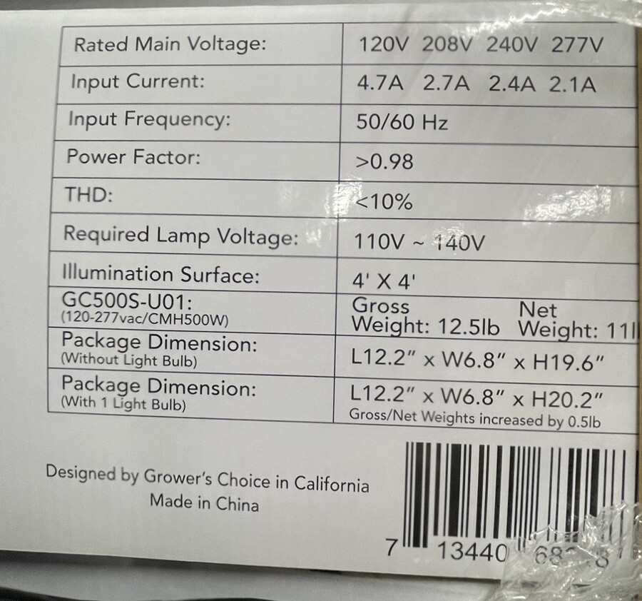 Grower's Choice Master Pursuit 500W CMH/CDM Grow Light System