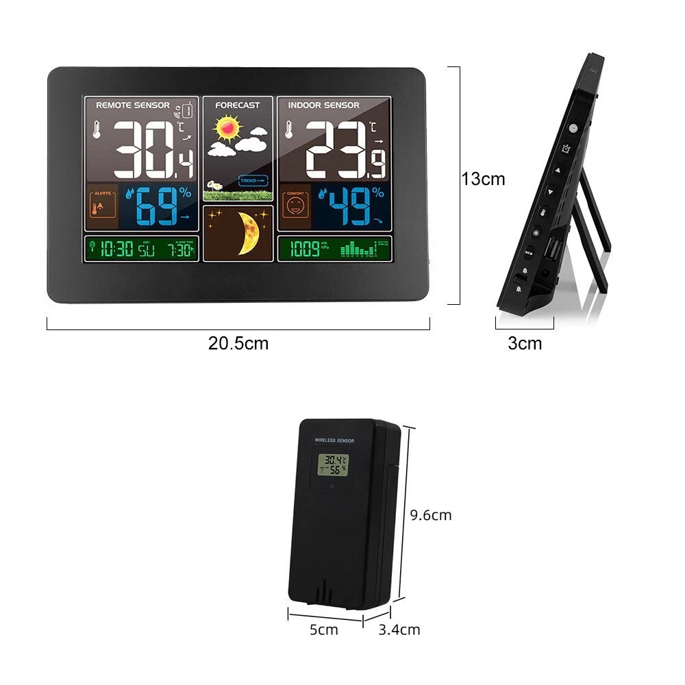 Digital LCD Weather Station Clock Indoor & Outdoor Calendar Thermometer