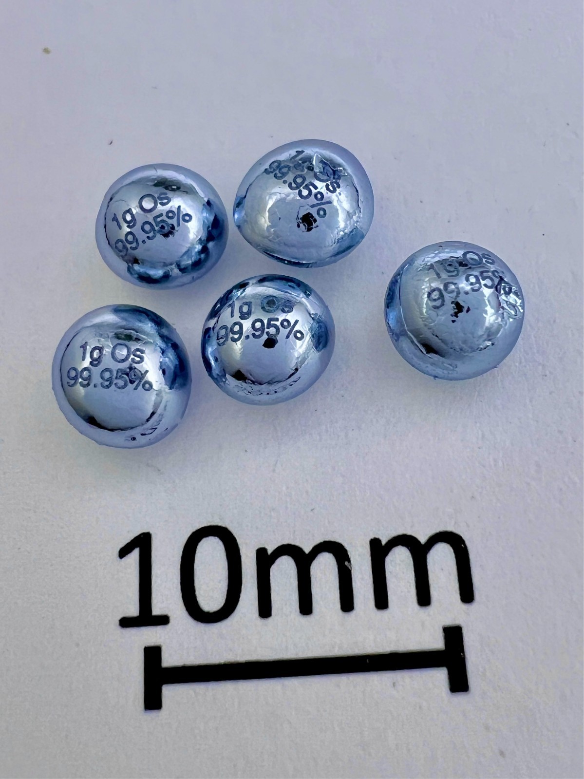Osmium 1 gram engraved pellet, 99.95%, electric-arc molten, Produced by SMT