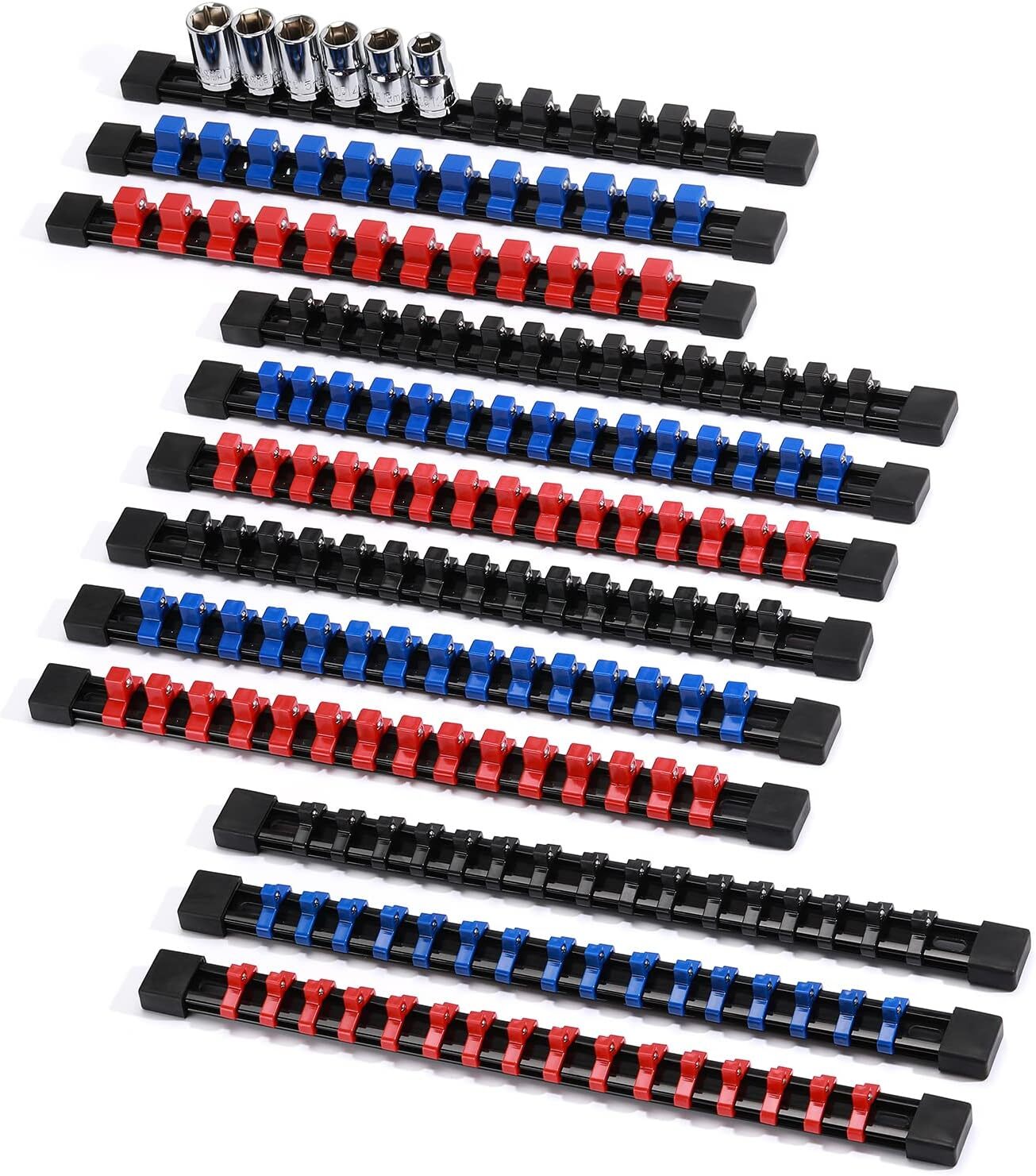 12PC ABS Socket Organizer Portable Socket Rail Holder for Toolbox 1/4" 3/8" 1/2"