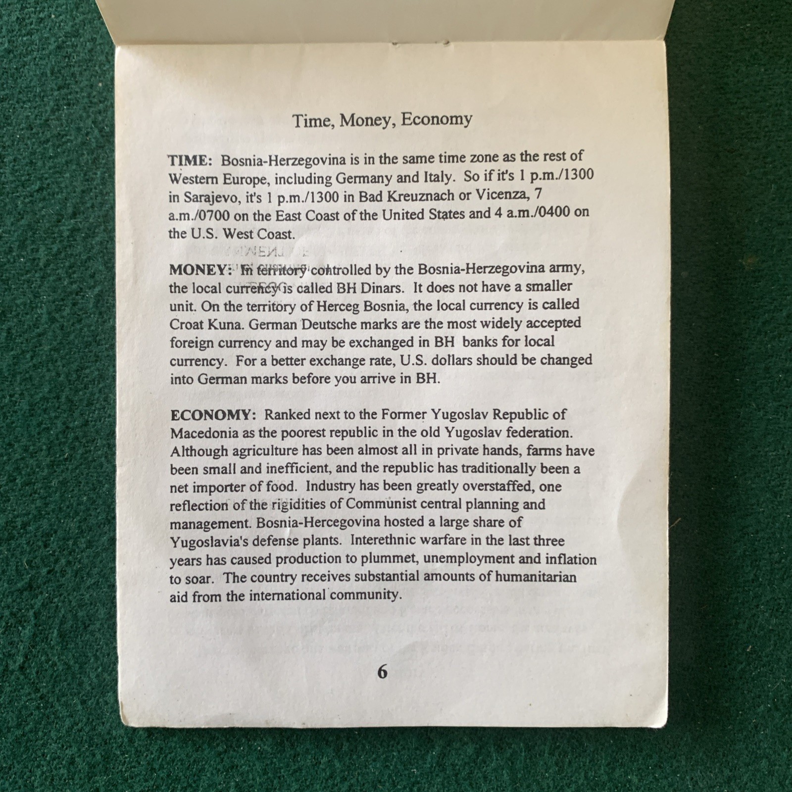 BOSNIA-HERZEGOVINA Soldier's Guide Booklet, 16 Pages, Vintage US Military