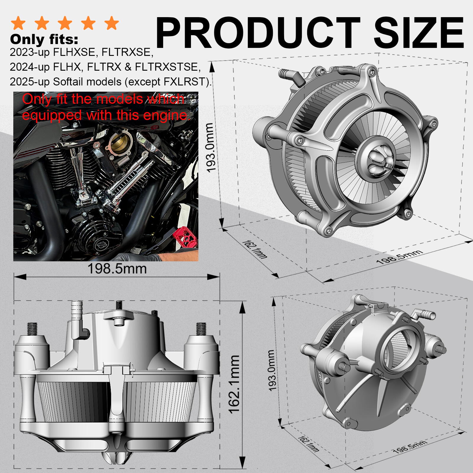 Air cleaner filter intakes for harley touring 2024-later CVO Street Road Glide