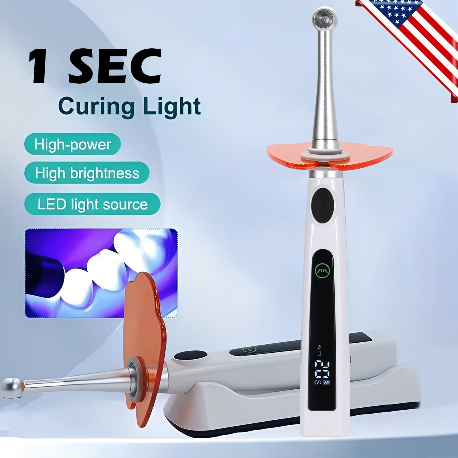 Dental Wireless Cordless LED Cure Curing Light Lamp 2400mw 5W Tool Resin 1 Sec