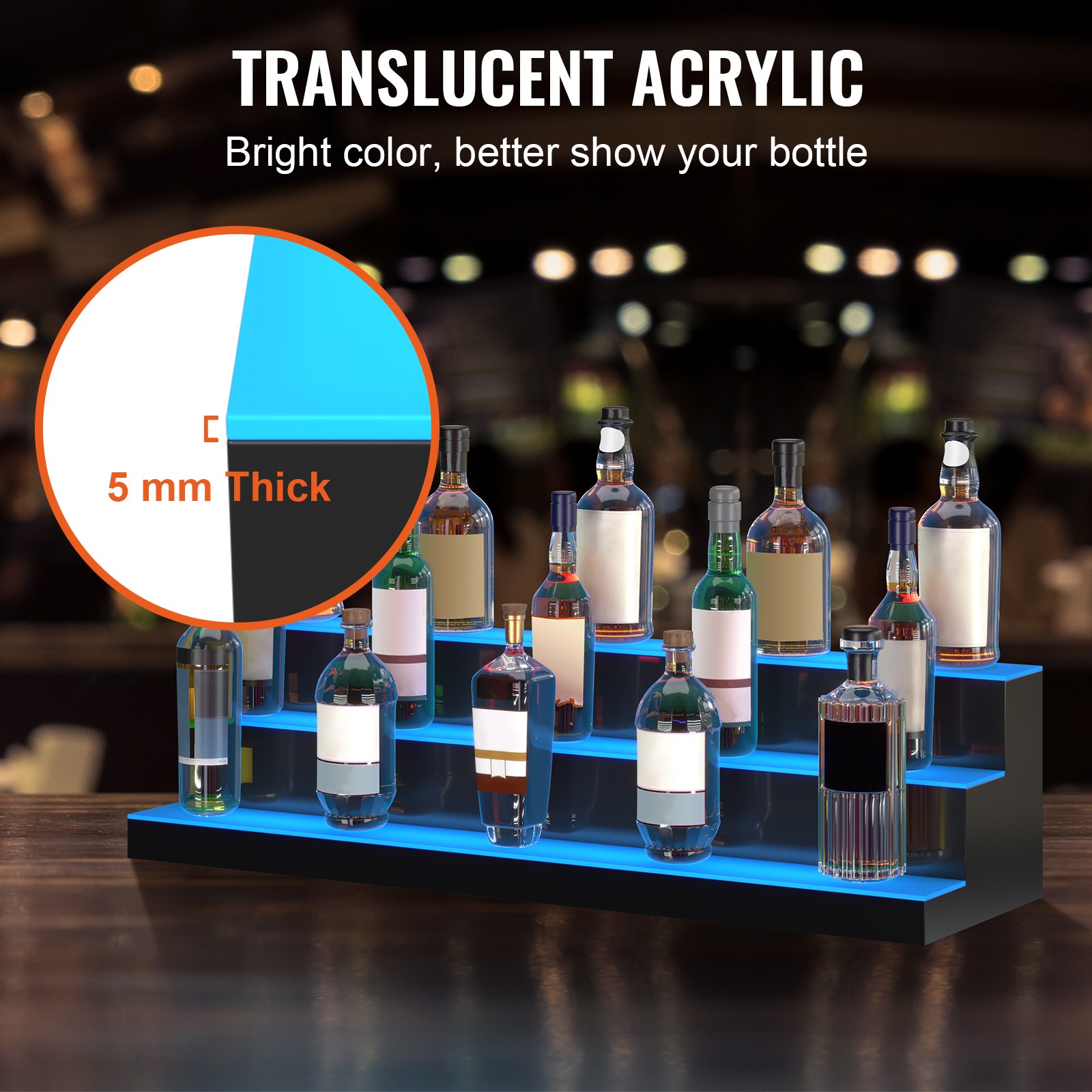 Uimoso LED Lighted Liquor Bottle Display Bar Shelf RF & App Control 40" 3-Step