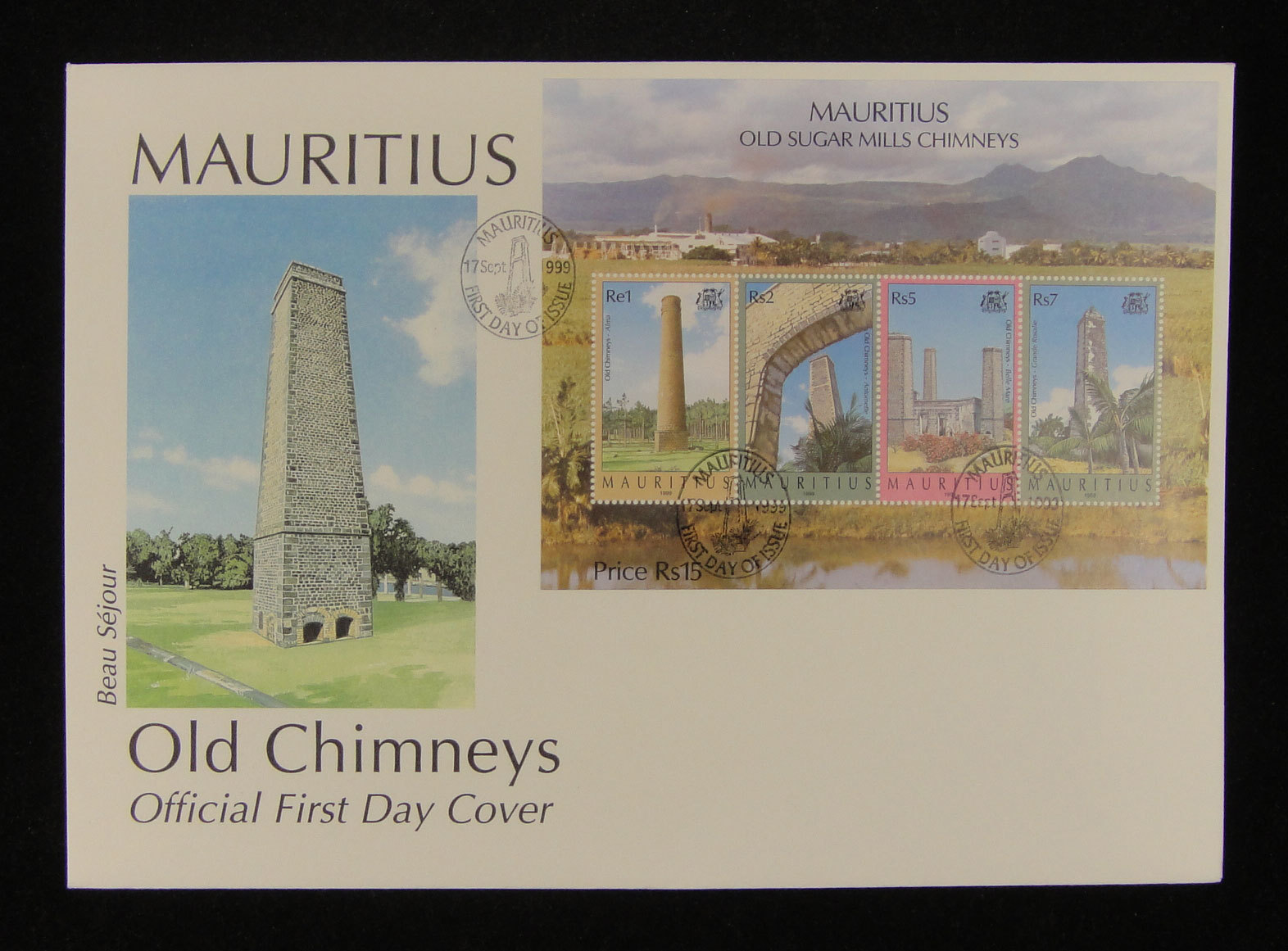 Mauritius Stamp Old Chimneys, OFFICIAL FIRST DAY COVER. 17 Sept 1999. UNADDRESS