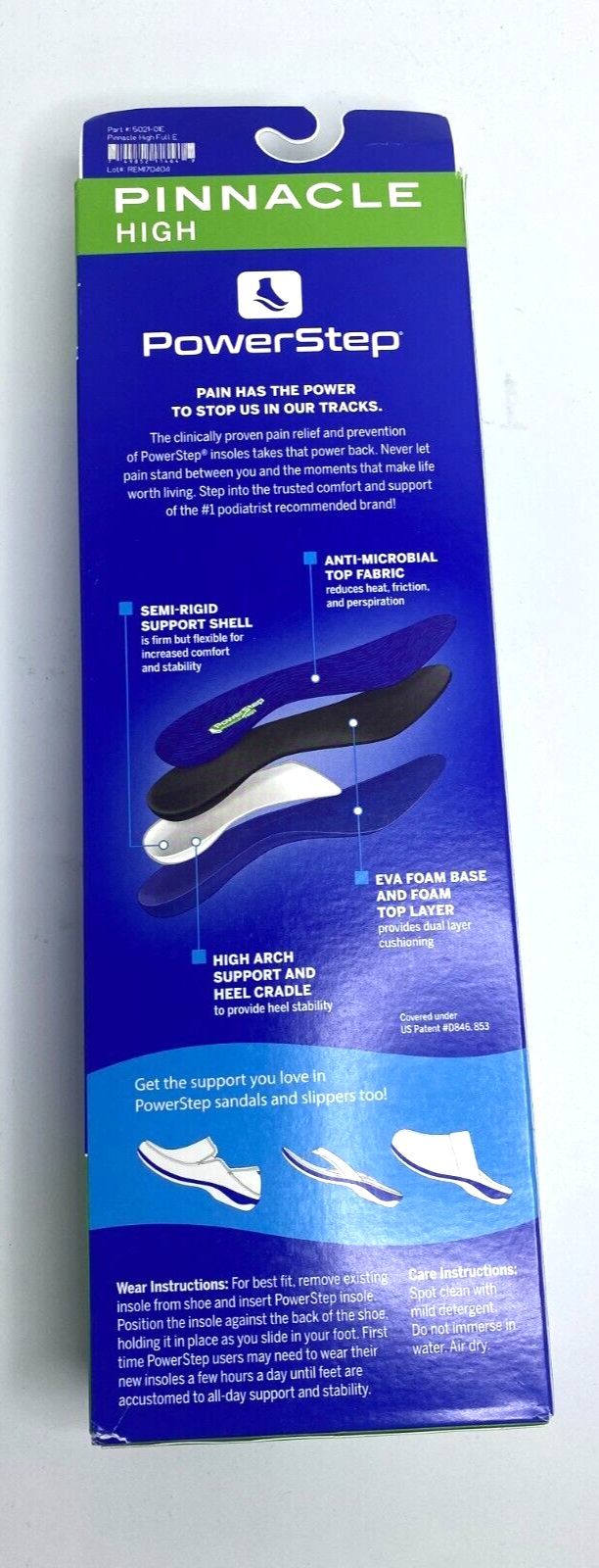 Powerstep Full Length Orthotics Arch Heel Support Insole PINNACLE HIGH Size - E