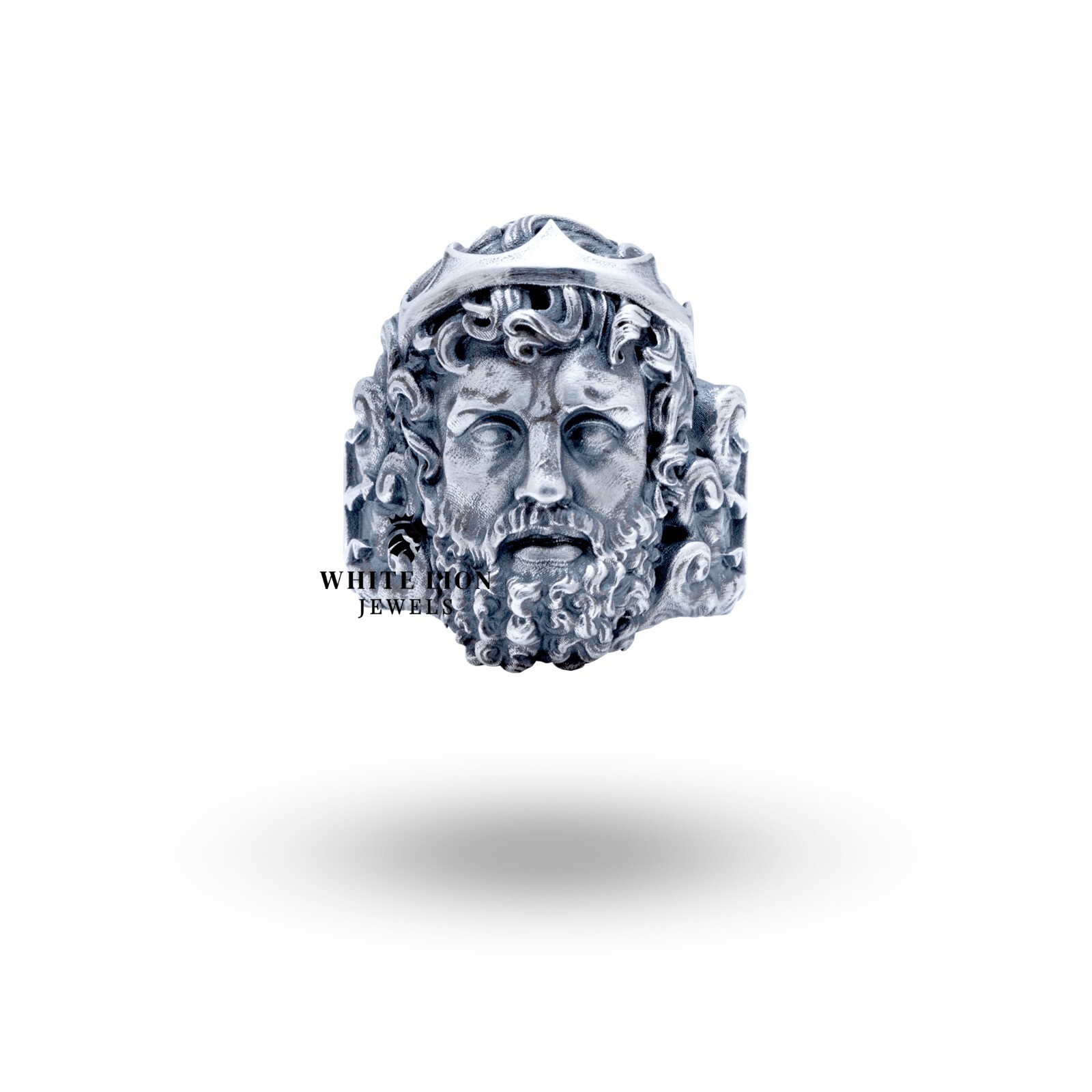 Greek God of Sea Mythology Poseidon Trident Bearded 925 Silver Men Ring