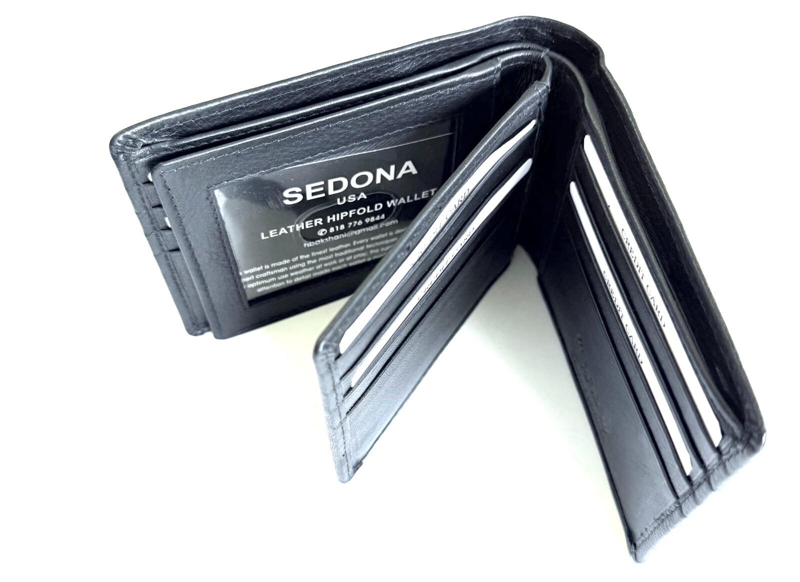 SEDONA® RFID BIFOLD LEATHER WALLET WITH 2 CENTER FLAPS, 3 WINDOWS