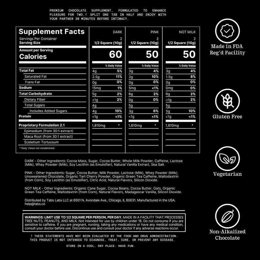 Tabs Chocolate Squares for Couples to Improve Mood Libido Booster - Variety Pack