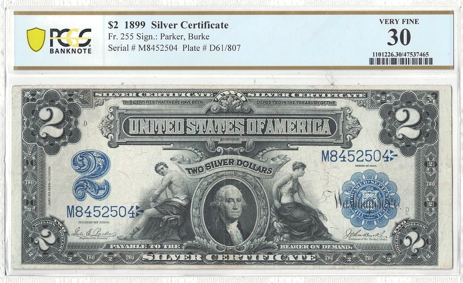 1899 $2 Silver Certificate Fr-255 PCGS VF-30