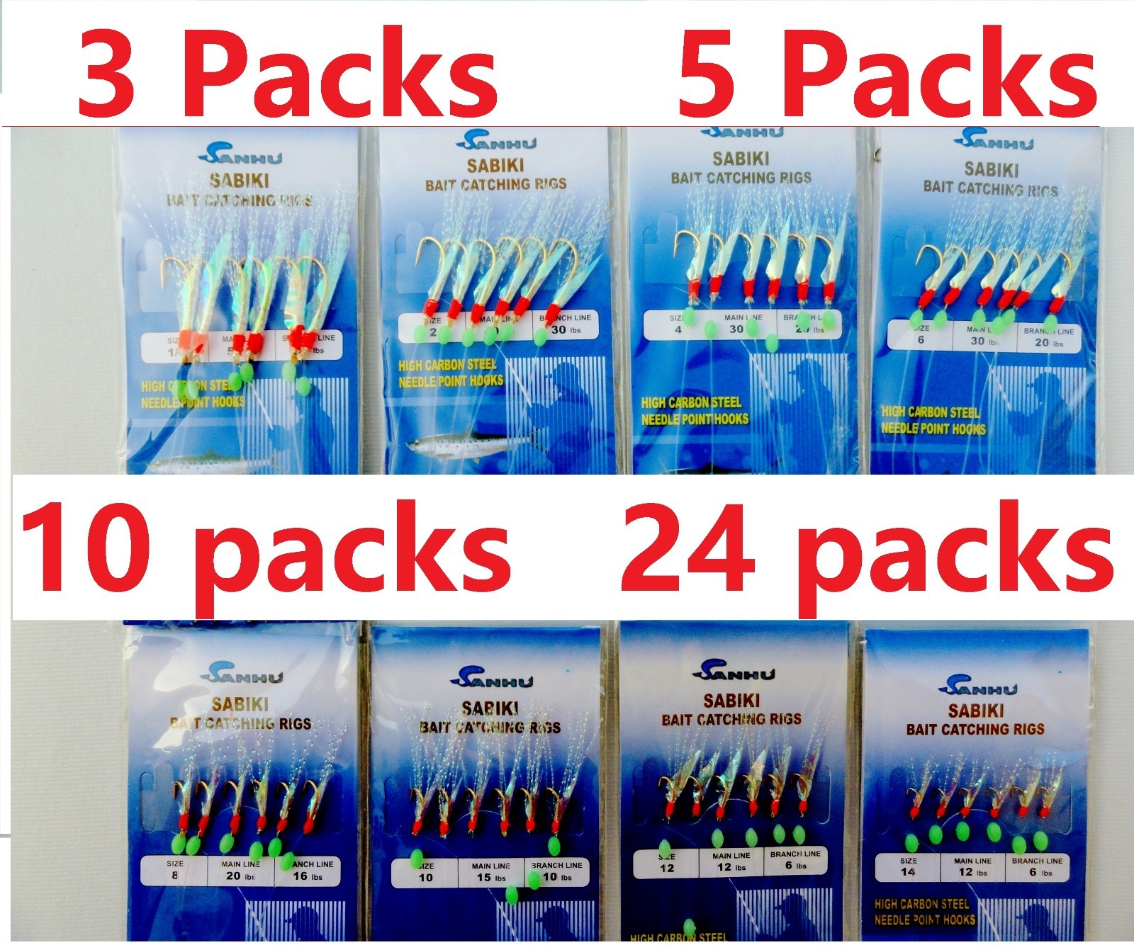 Sabiki Bait Rigs 6 Hooks Saltwater Fishing Lure Size:2/0,1,2,4,6,8,10,12,14- 417