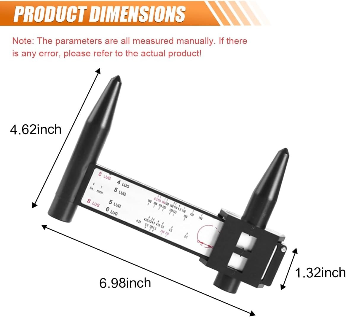 PCD Gauge Ruler, Wheel/Rim Bolt Pattern Sliding Measuring Tool, Car Wheel Lug